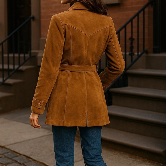 Vintage 70s BEEFALO by Petroff Suede Belted Jacket — Tobacco/Camel Brown,Western - Picture 14 of 14